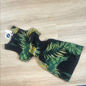 Olivaceous Green and Yellow Dress with Tropical Print